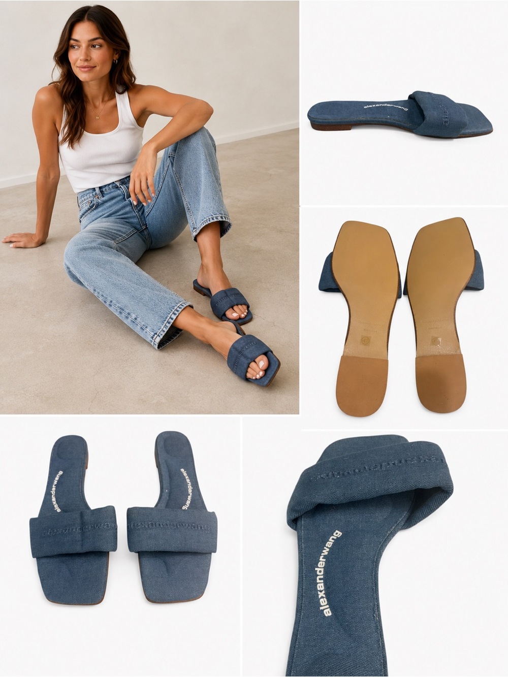 “Alexander Wang Denim Logo Slide Sandals – Size EU 41 / US 10 – New Without Box”